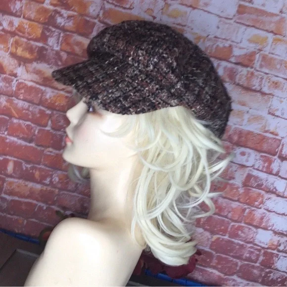 Vintage Scala Brushed Tweed Brown Tone Wool Blend Winter Newsboy Cabbie Hat - Picture 7 of 11